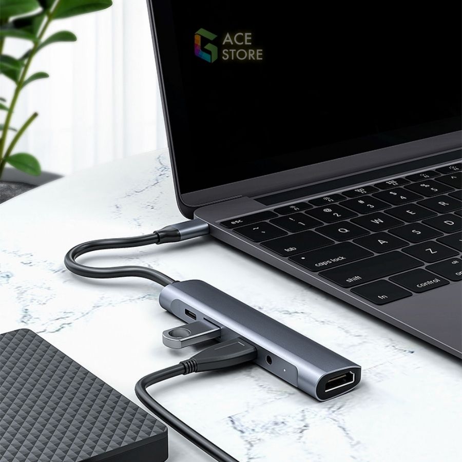 Cổng chuyển đổi đa năng Hub Type-C to 5 in 1 hỗ trợ HDMI K561, Jack 3.5mm, USB 3.0, Sạc PD 60W