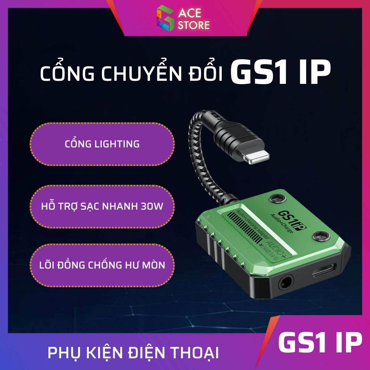 Plextone GS1iP | Cáp chuyển đổi chia cổng sạc và tai nghe 3.5 / lightning dành cho IP hỗ trợ sạc nhanh 30W [Gace Store]