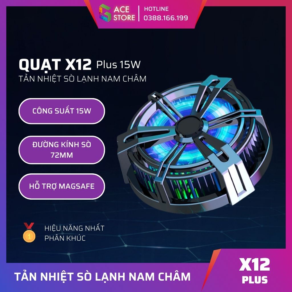 Quạt X12 Plus | Quạt tản nhiệt sò lạnh nam châm dành cho máy tính bảng ipad và điện thoại