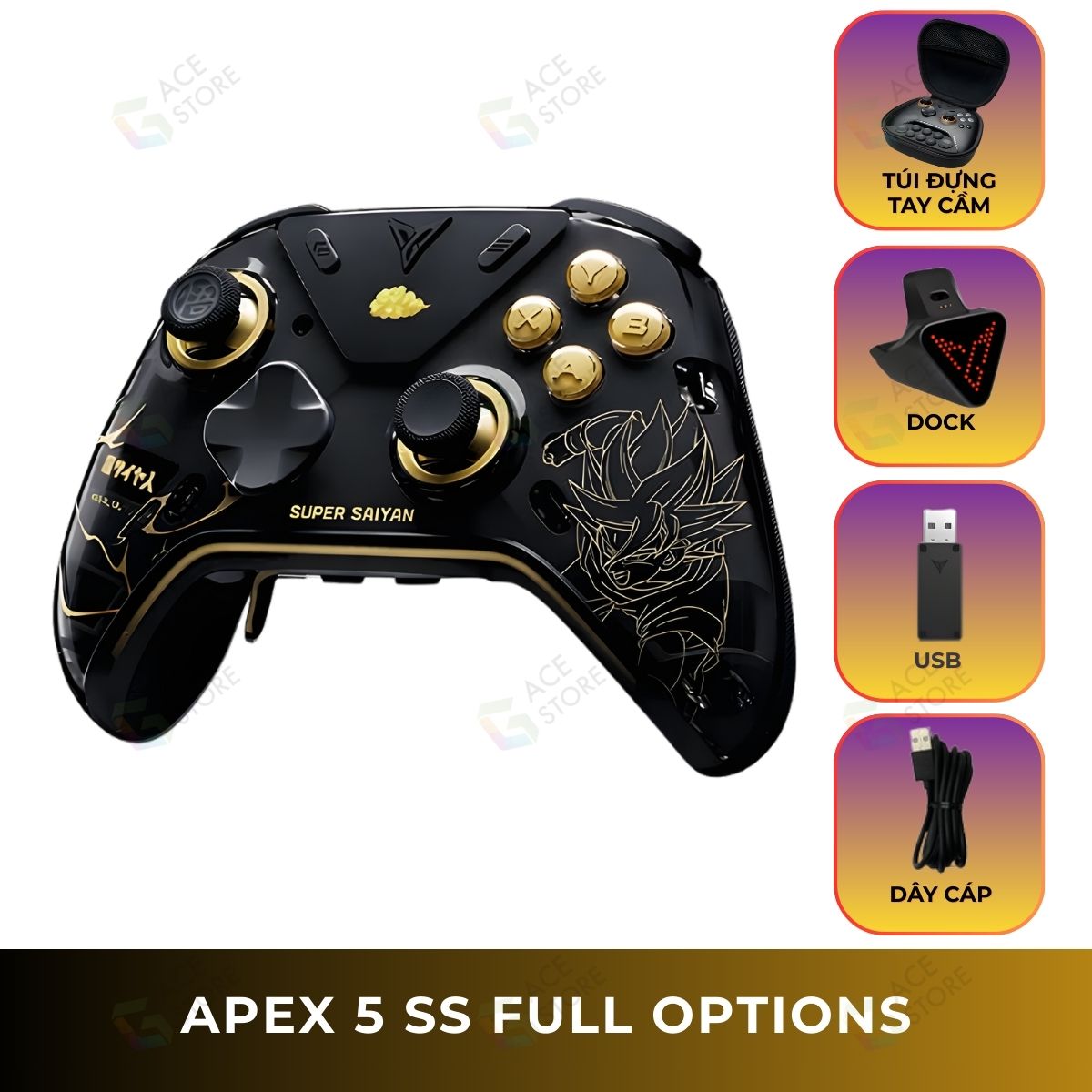 Tay cầm Flydigi APEX 5 SUPER SAIYAN - Phiên bản giới hạn, Hall Joystick, Nearlink 1000Hz, Màn hình thông minh