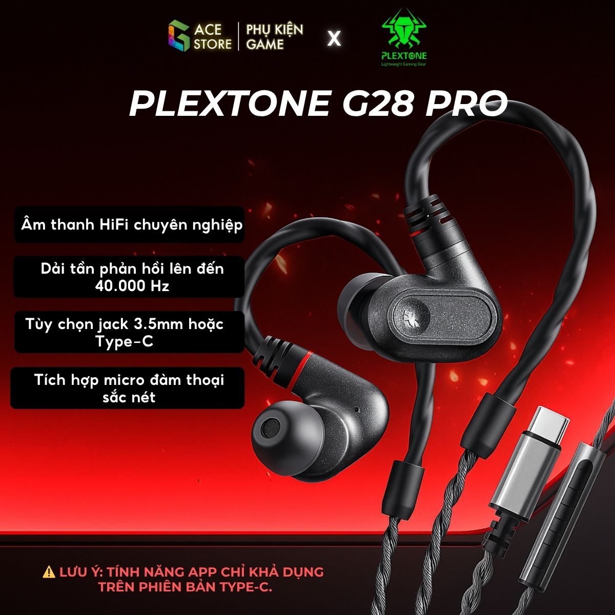 Plextone G28 Pro – Tai Nghe Gaming HiFi Chống Ồn, Định Vị Chuẩn, Màng Loa Kim Cương, 2 Cổng Type-C & 3.5mm