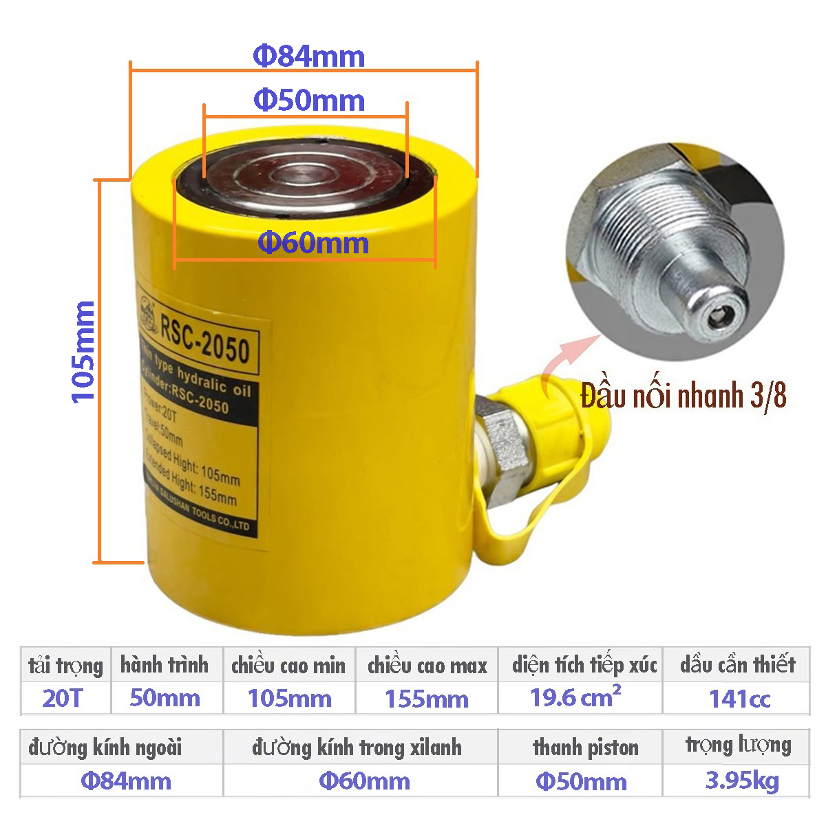 Kích thủy lực tầm trugn RSC hành trình 50mm