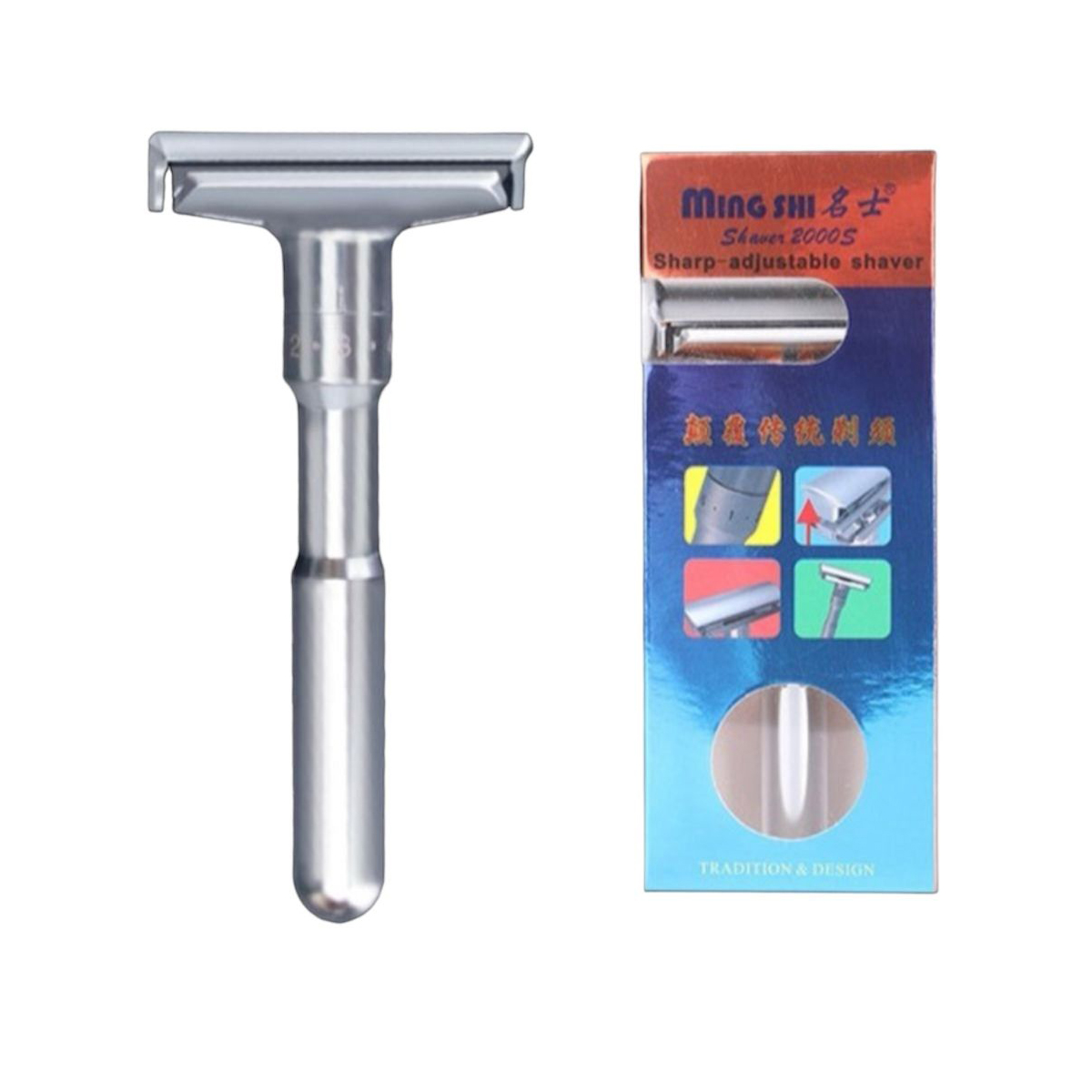 Bàn cạo râu cổ điển Ming shi 2000s Màu bạc + bao da PU