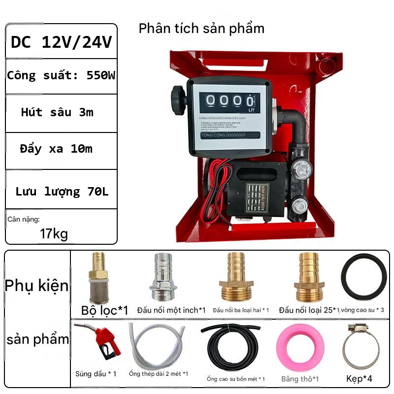Bơm dầu 60L/phút có đồng hồ hiển thị số lít YB60-220V Vĩnh Khang shop