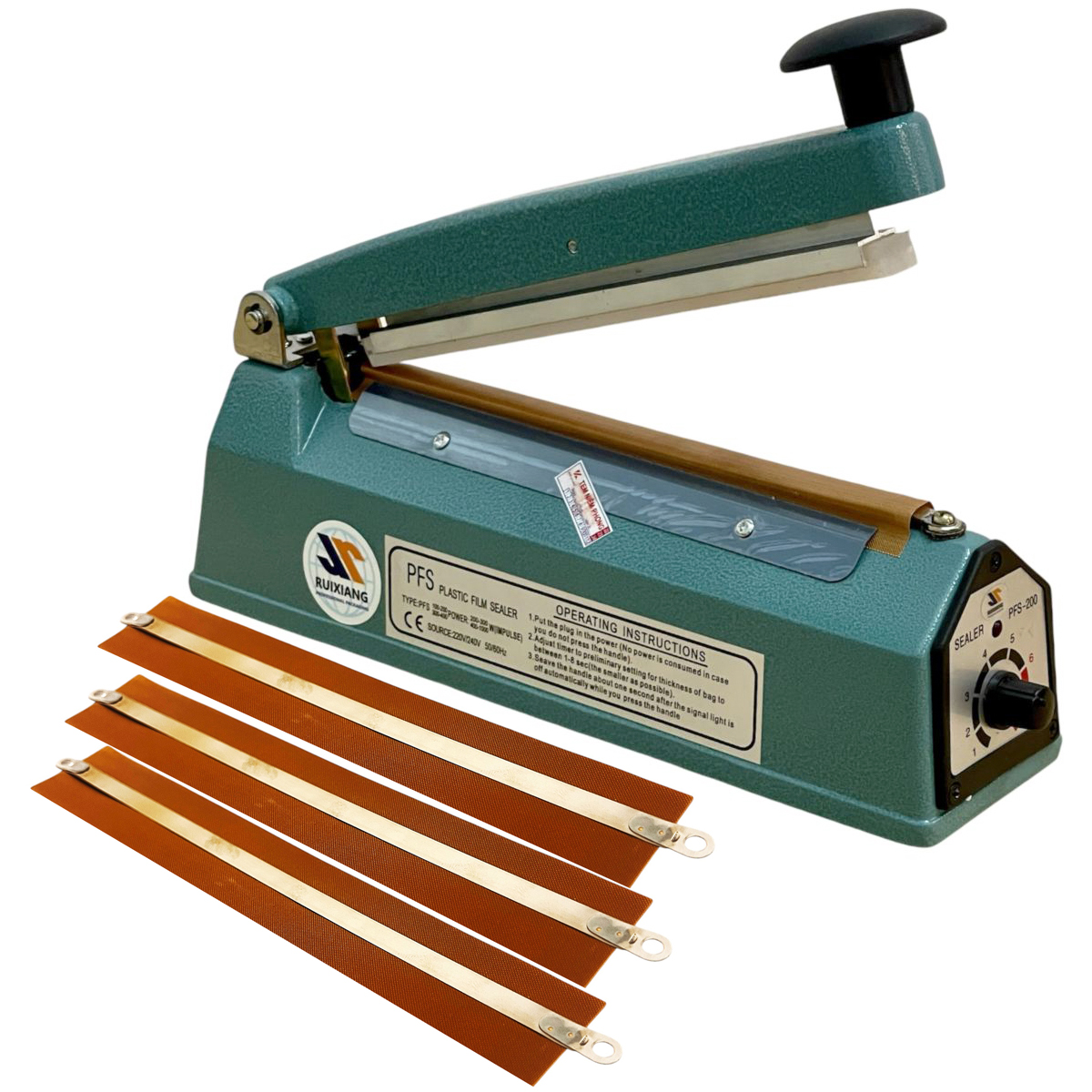 200x8mm Máy hàn miệng túi Ruixiang PFS-200 vỏ thép + 3 dây sơ cua