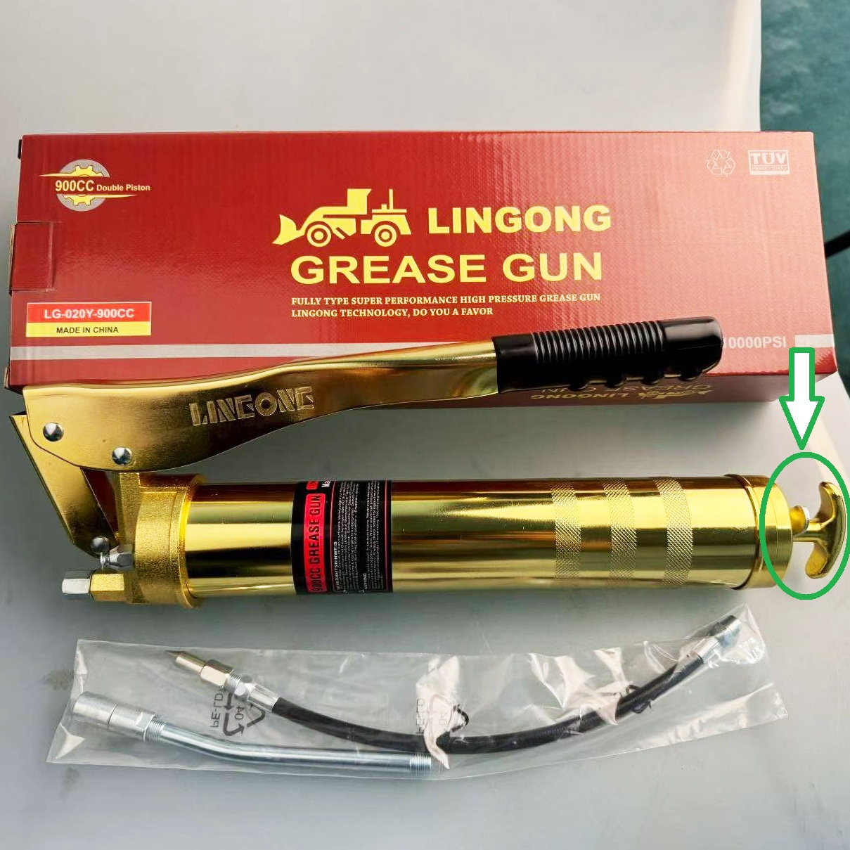 Súng bơm mỡ tay 900cc - 2 ty áp lực cao 12000PSI