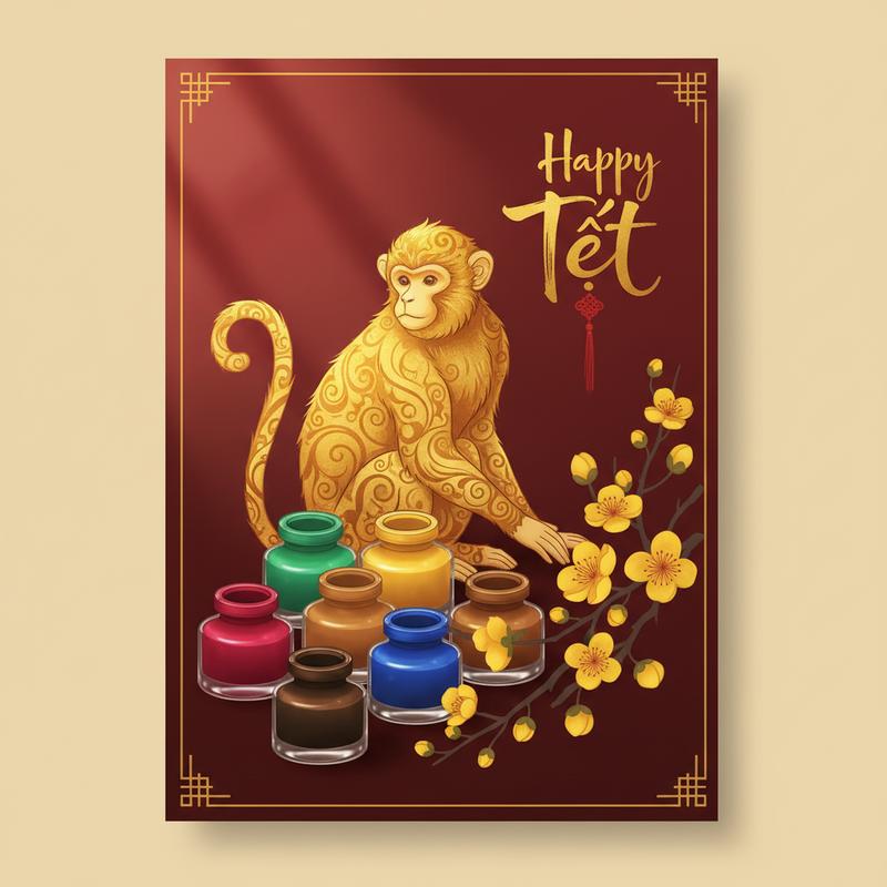 Cách Viết Thiệp Chúc Tết Bằng Màu Mực Tương Sinh Cho Người Tuổi Thân