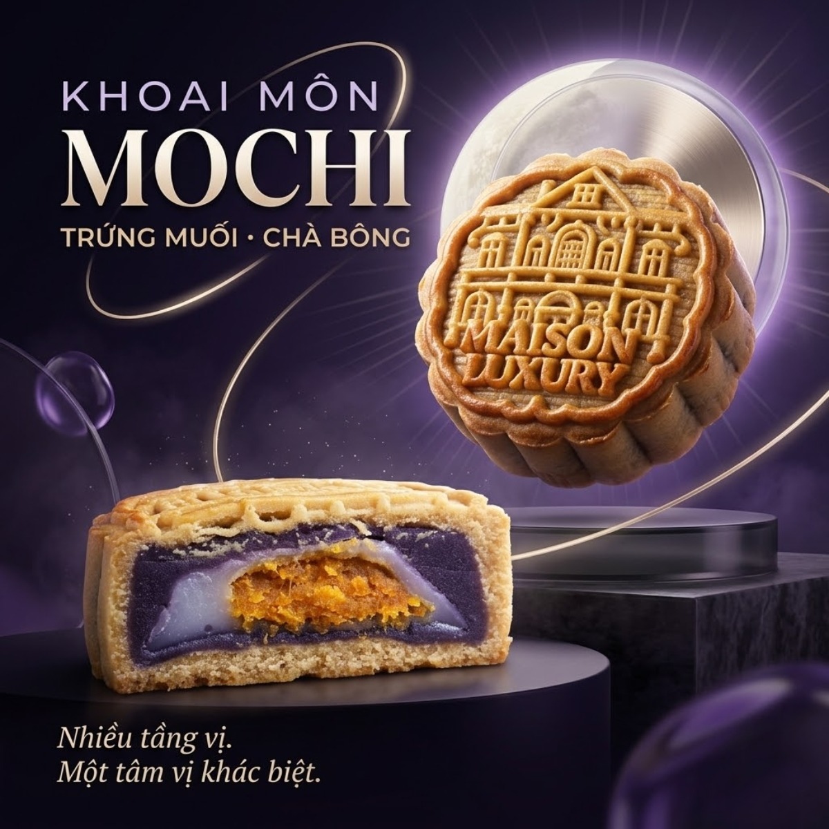 Bánh trung thu khoai môn mochi chà bông trứng muối Maison Luxury