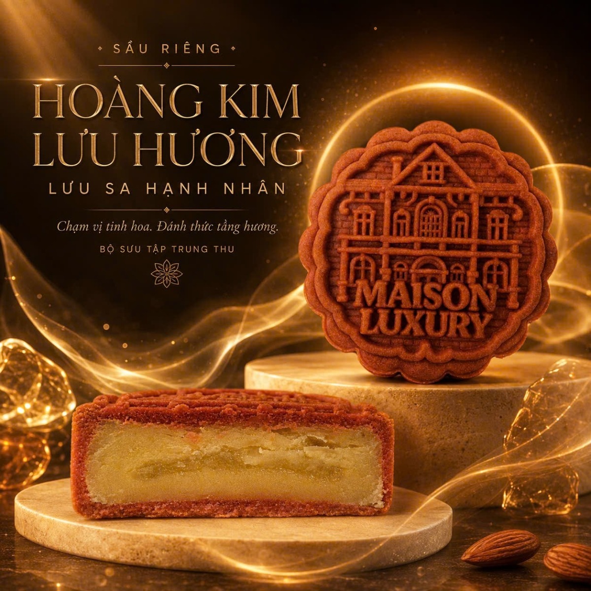 Bánh Trung Thu Sầu Riêng Lưu Sa Hạnh Nhân Maison Luxury