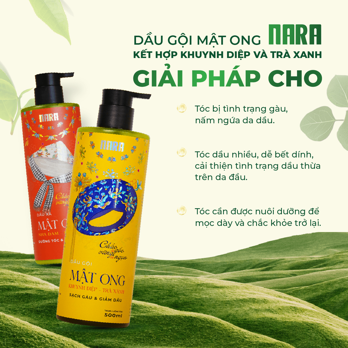 Bộ Đôi Dầu Gội NARA Mật Ong 500ML Kích Thích Mọc Tóc, Sạch Gàu, Nấm Ngứa, Loại Bỏ Dầu Thừa Và Phục Hồi Tóc Hư Tổn