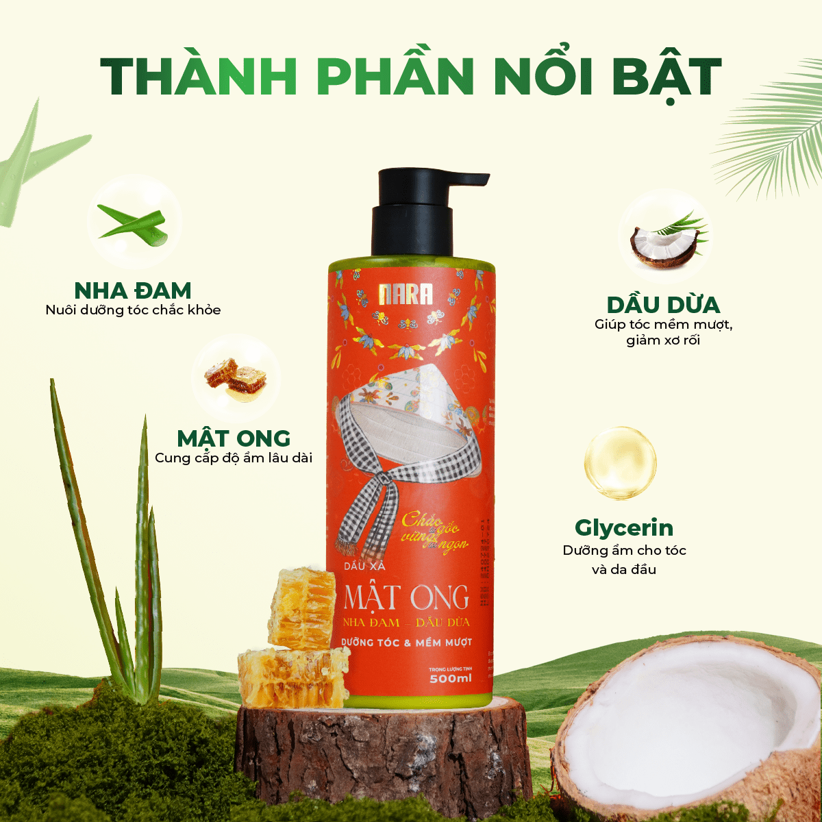 Bộ Đôi Gội Xả Mật Ong NARA 500ML Hỗ Trợ Mọc Tóc, Phục Hồi Hư Tổn Và Cải Thiện Tình Trạng Gàu Ngứa