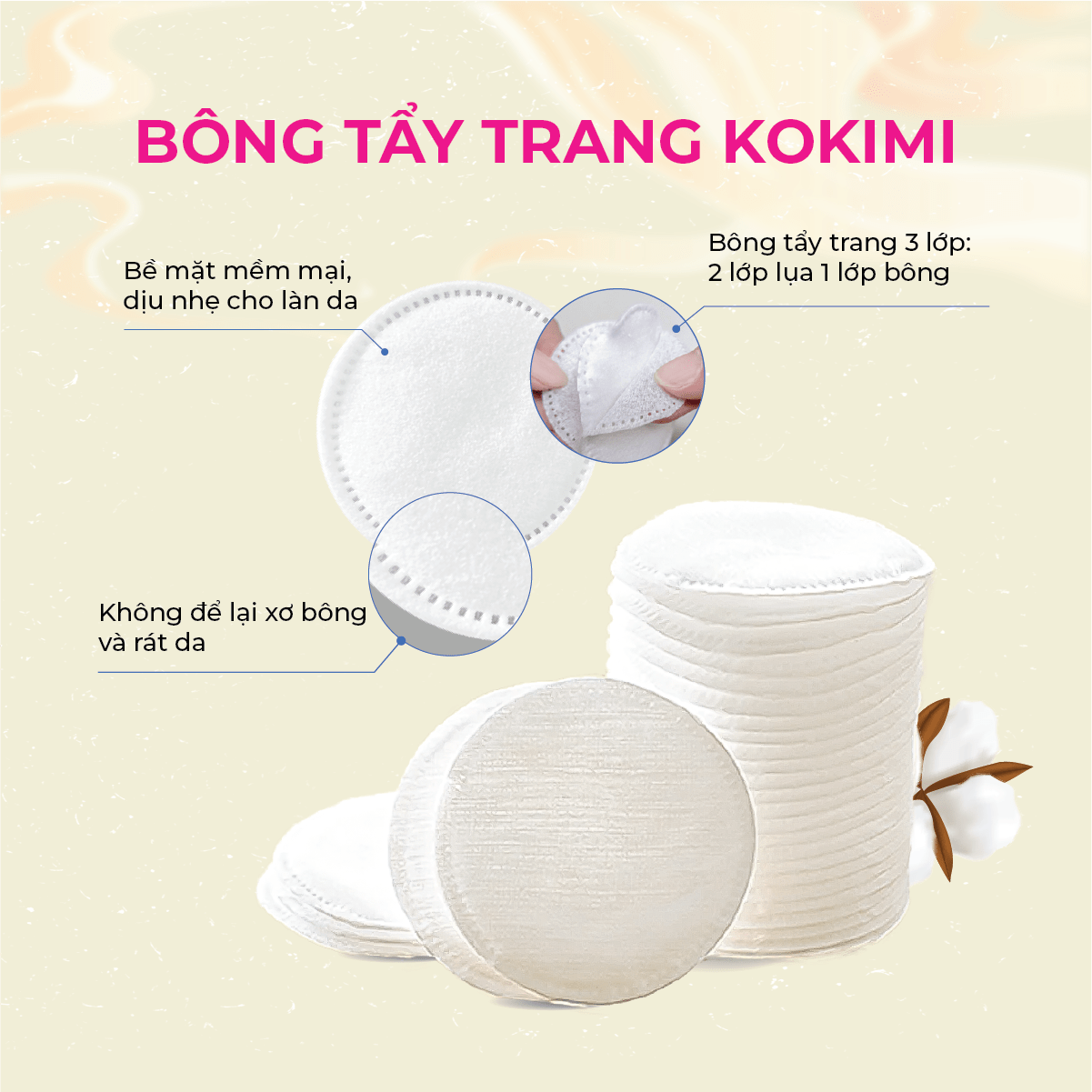 Bông tẩy trang Kokimi túi 155 miếng tròn