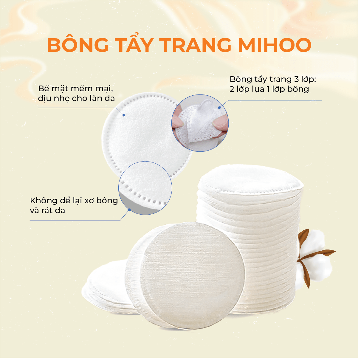 Bông tẩy trang Mihoo 200 miếng tròn