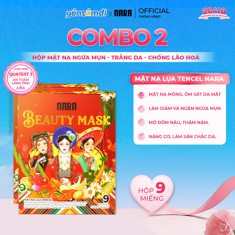 Combo 2 Hộp Mặt Nạ Lụa NARA  – Giảm Mụn, Dưỡng Trắng, Phục Hồi Da