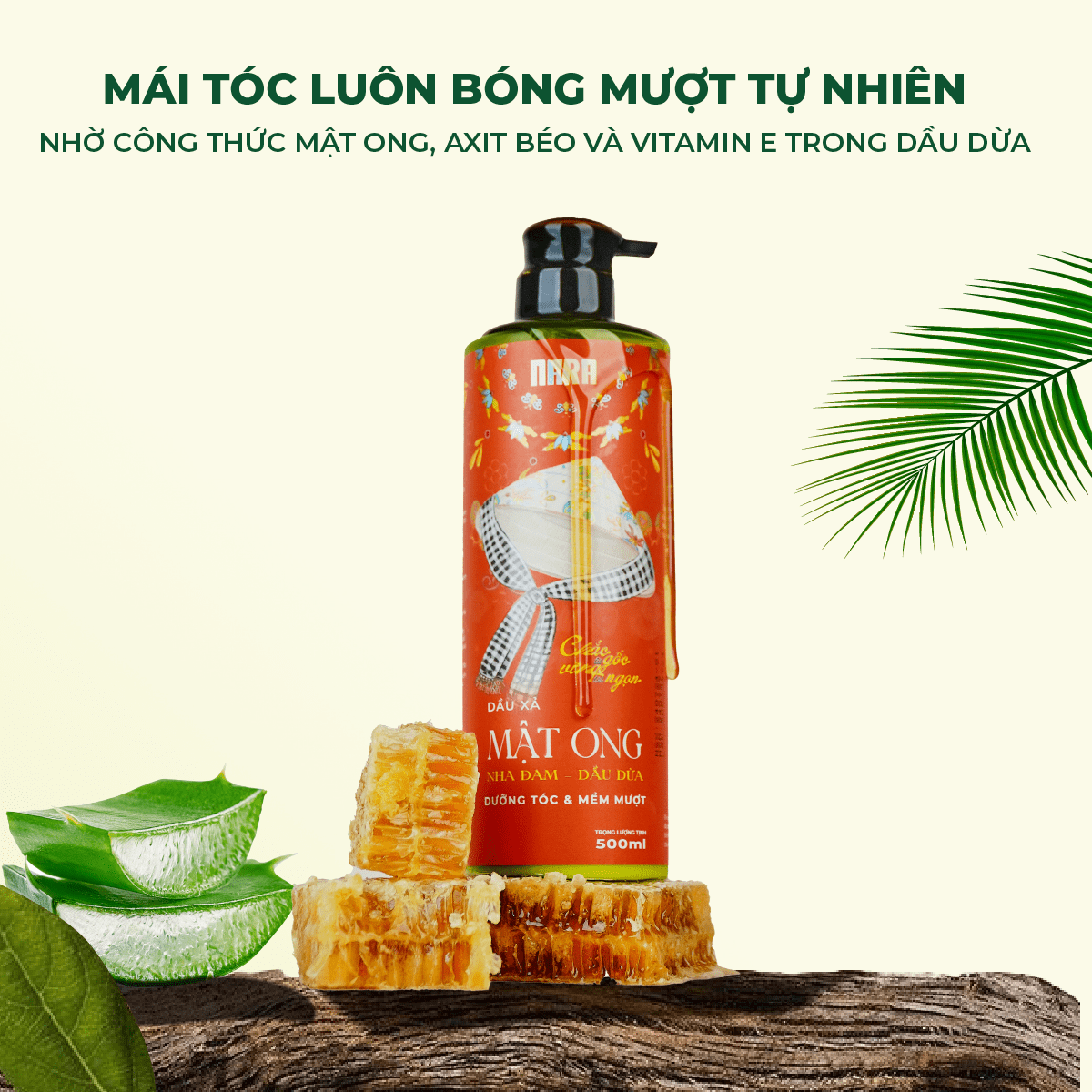 Combo 2 Dầu Xả Mật Ong NARA Kết Hợp Nha Đam - Dầu Dừa 500ML Dưỡng Tóc Mềm Mượt, Phục Hồi Và Bảo Vệ Nang Tóc
