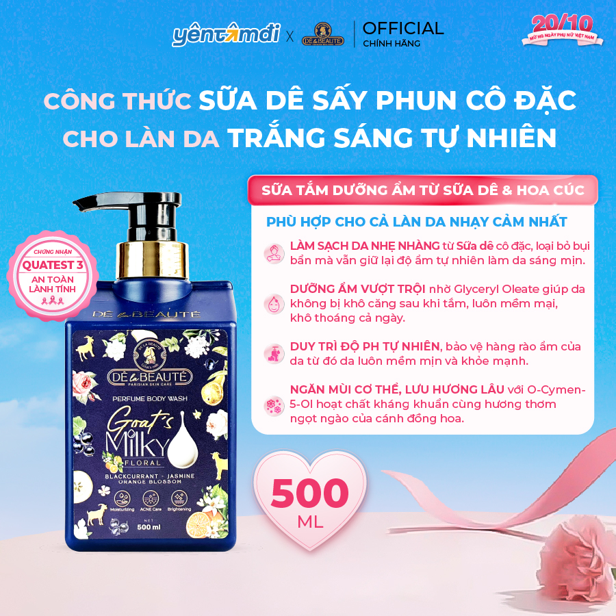 Sữa Tắm Cao Cấp Dê la Beauté Hương Nước Hoa Quyến Rũ Sáng Trắng Dưỡng Ẩm Đa Tầng 500ML