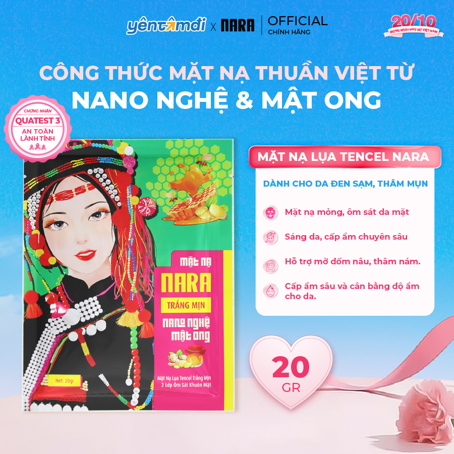 Mặt Nạ Lụa Dưỡng Trắng Cấp Ẩm Da NARA Nano Nghệ Mật Ong