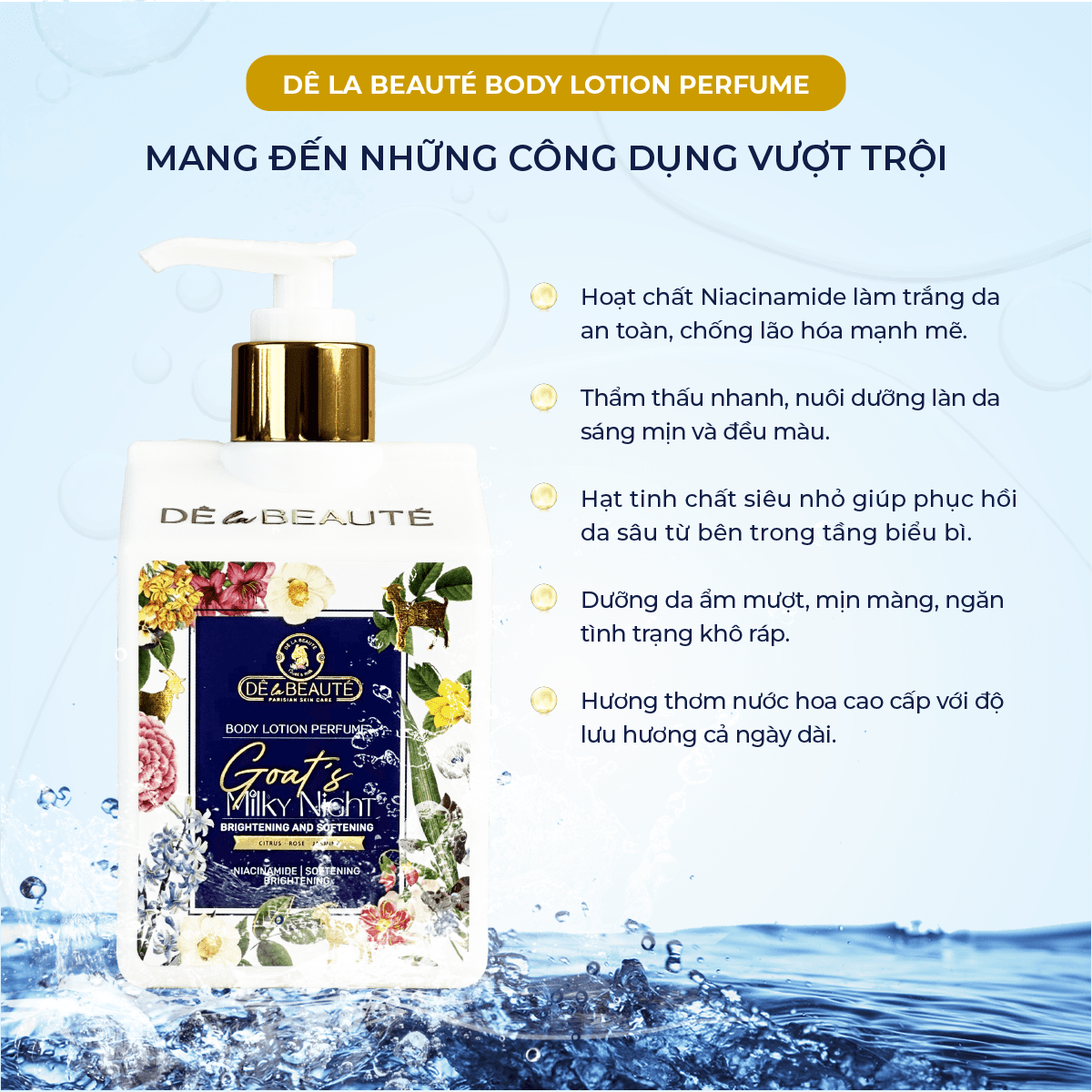 Sữa Dưỡng Thể Mềm Mịn Ban Đêm Dê la Beauté Hương Nước Hoa Sáng Trắng Dưỡng Ẩm Đa Tầng 250ML