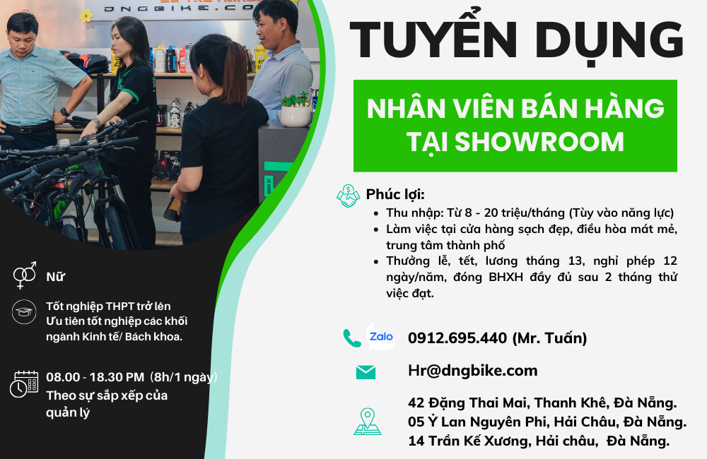 TUYỂN DỤNG NHÂN VIÊN BÁN HÀNG FULLTIME TẠI SHOWROOM XE ĐẠP THỂ THAO