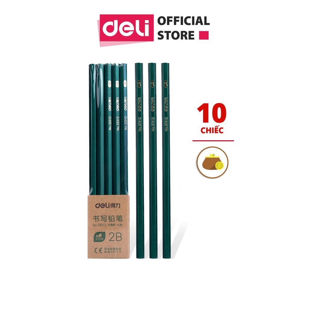 Bút Chì [Free Ship] Bút Chì Lục Giác Deli - Loại 2B/Hb - 10 Chiếc/Hộp - 33311 / 33312