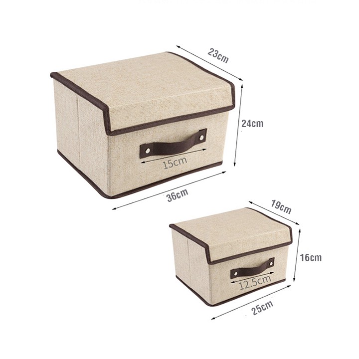 Combo 2 Hộp Vải Đựng Đồ Thùng Đựng Quần Áo Đồ Chơi Đa Năng Bằng Vải Cứng Cắp Có Nắp Đậy Tiện Dụng