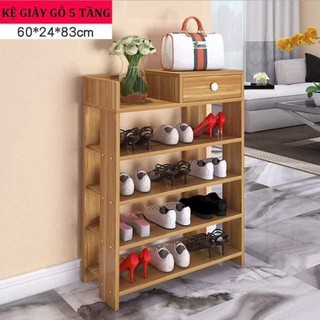Tủ Giày Dép Gia Đình 5 Tầng Kèm 1 Ngăn Kéo Nhỏ Sắp Xếp Không Gian Gia Đình Thêm Gọn Gàng Ngăn Nắp, Chất Liệu Gỗ Tự Nhiên