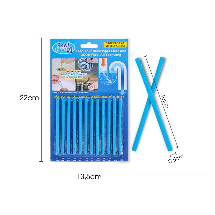 Hộp 12 Que Thông Tắc Bồn Cầu, Lavabo, Bồn Rửa Bát Có Mùi Hương Thơm Dễ Chịu