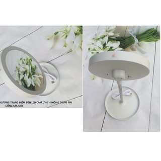 Gương Trang Điểm Tròn Để Bàn Có Đèn Led Cảm Ứng Cao Cấp Không Cần Pin - 3 Chế Độ Ánh Sáng Siêu Lung Linh