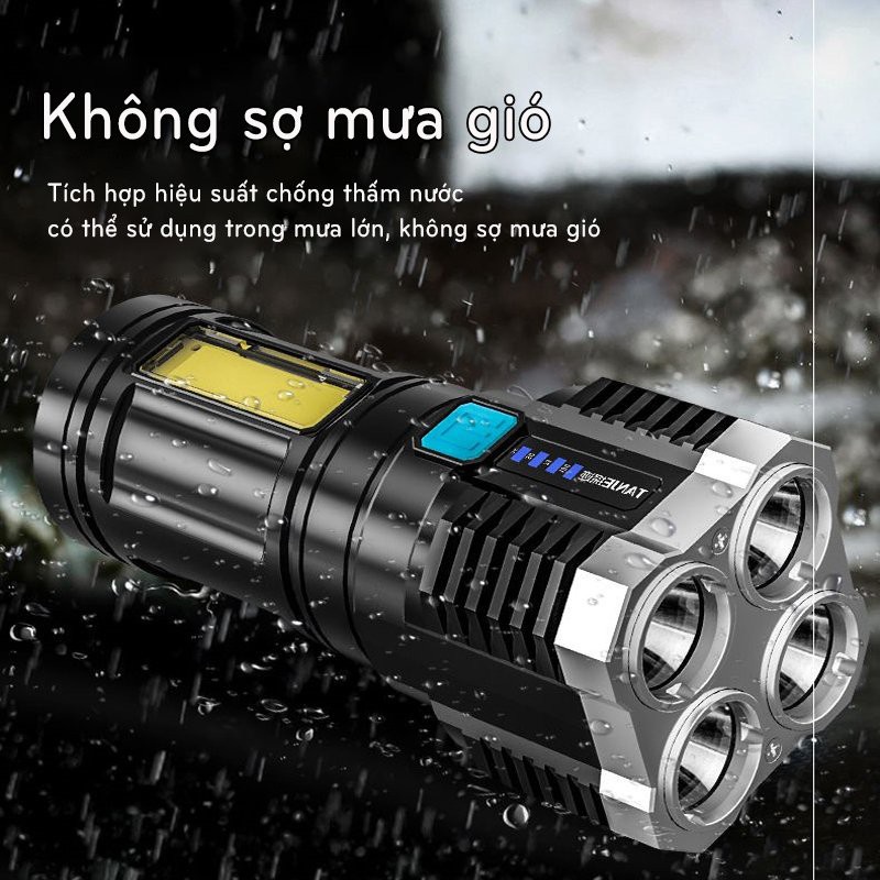 Đèn Pin 4 Led Cao Cấp, Đèn Pin Siêu Sáng Cầm Tay Chắc Chắn 4 Chế Độ Sáng Tiện Dụng