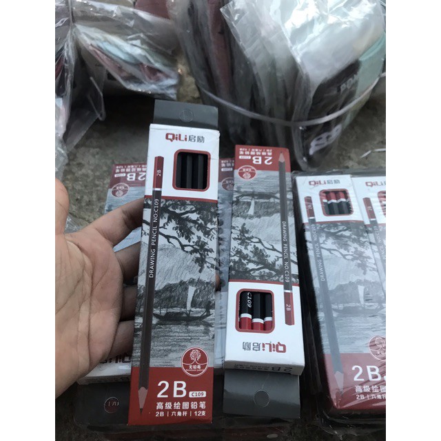 [Free Ship] Hộp 12 Bút Chì 2B Qili Viết Cực Đẹp