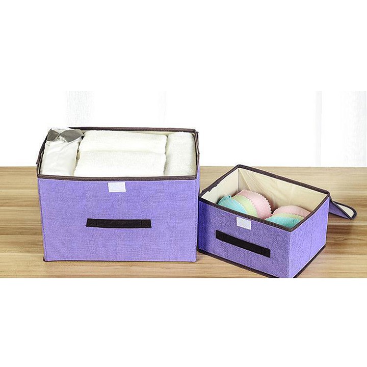 Combo 2 Hộp Vải Đựng Đồ Thùng Đựng Quần Áo Đồ Chơi Đa Năng Bằng Vải Cứng Cắp Có Nắp Đậy Tiện Dụng