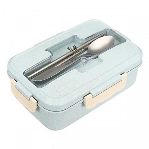 Hộp Cơm Lúa Mạch 1 Tầng 3 Ngăn Kèm Đũa Thìa Inox