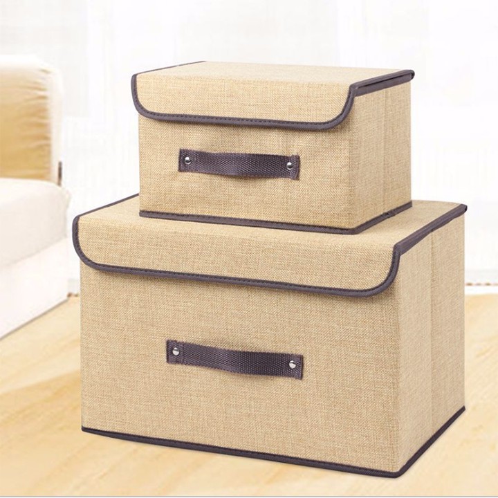 Combo 2 Hộp Vải Đựng Đồ Thùng Đựng Quần Áo Đồ Chơi Đa Năng Bằng Vải Cứng Cắp Có Nắp Đậy Tiện Dụng