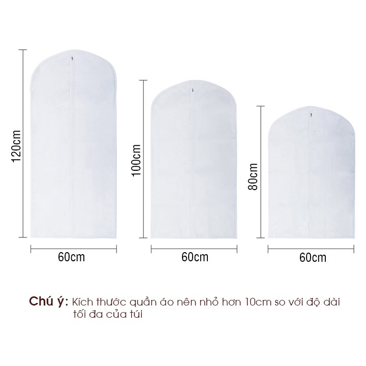 Túi Bọc Quần Áo Treo Tủ Chống Bui, Chống Nước, Có Khóa Kéo Ở Giữa