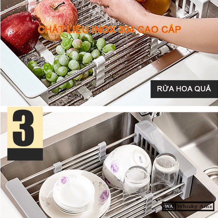 Kệ Gác Bồn Rửa Chén Inox, Để Rau Củ, Hoa Quả, Chén Say Khi Rửa Tiện Lợi
