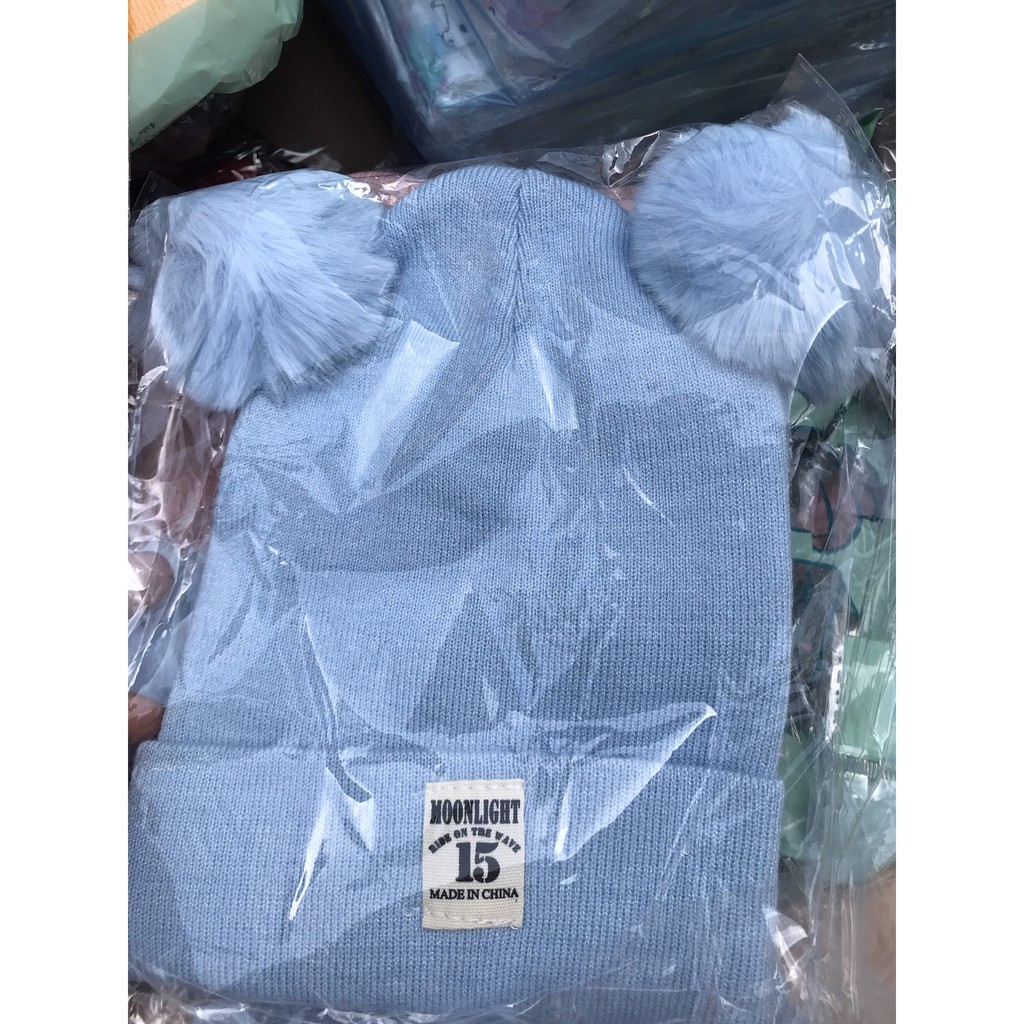 Mũ Len ♥️Freeship♥️ Set Khăn Mũ Len 2 Quả Bông Cho Bé