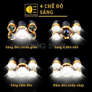 Đèn Pin ♥️Freeship♥️ Đèn Pin Đội Đầu 5 Bóng Siêu Sáng