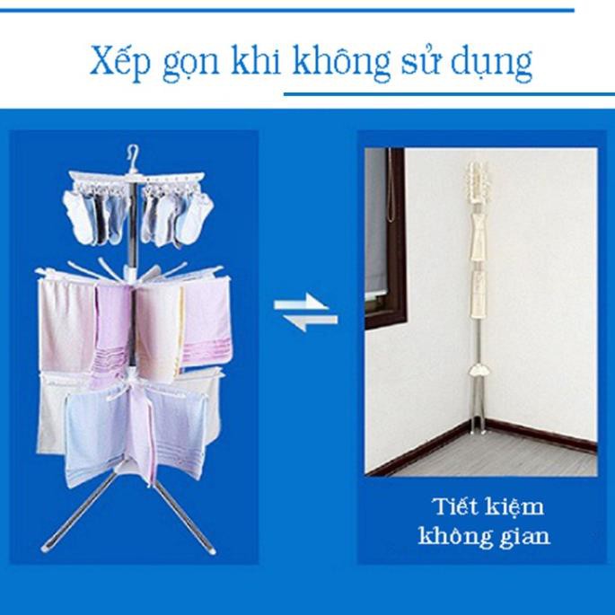Dàn Phơi, Cây Phơi Quần Áo Khung Inox, Xoay 360 Độ, Xếp Gọn