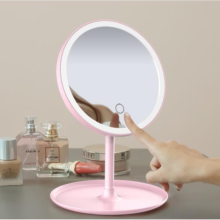 Gương Trang Điểm Tròn Để Bàn Có Đèn Led Cảm Ứng Cao Cấp Không Cần Pin - 3 Chế Độ Ánh Sáng Siêu Lung Linh