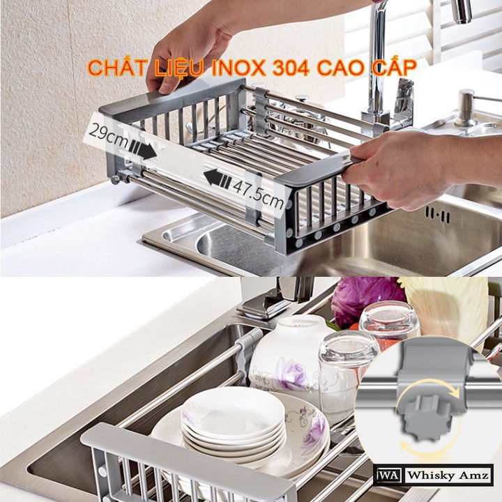 Kệ Gác Bồn Rửa Chén Inox, Để Rau Củ, Hoa Quả, Chén Say Khi Rửa Tiện Lợi