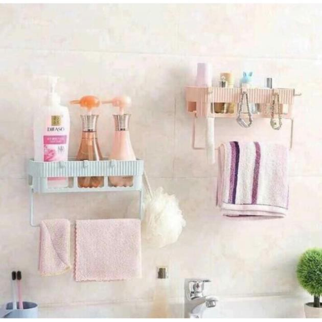 [Free Ship] Kệ Góc Vuông Nhựa Có Giá Treo Khăn
