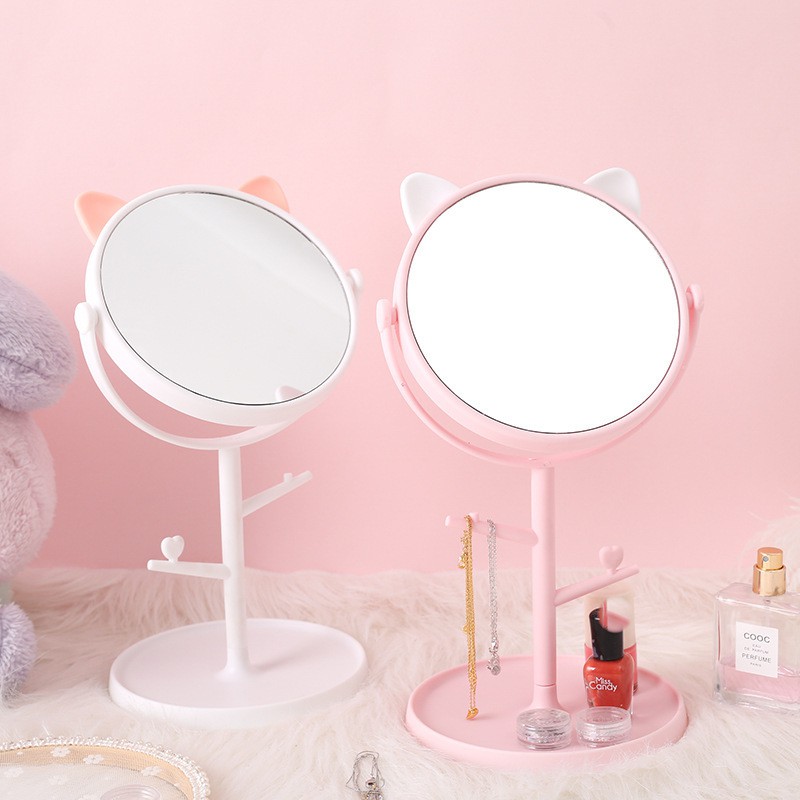 [Freeship] Gương Mèo Dễ Thương Kèm Khay Để Đồ Trang Điểm, Đồ Trang Sức
