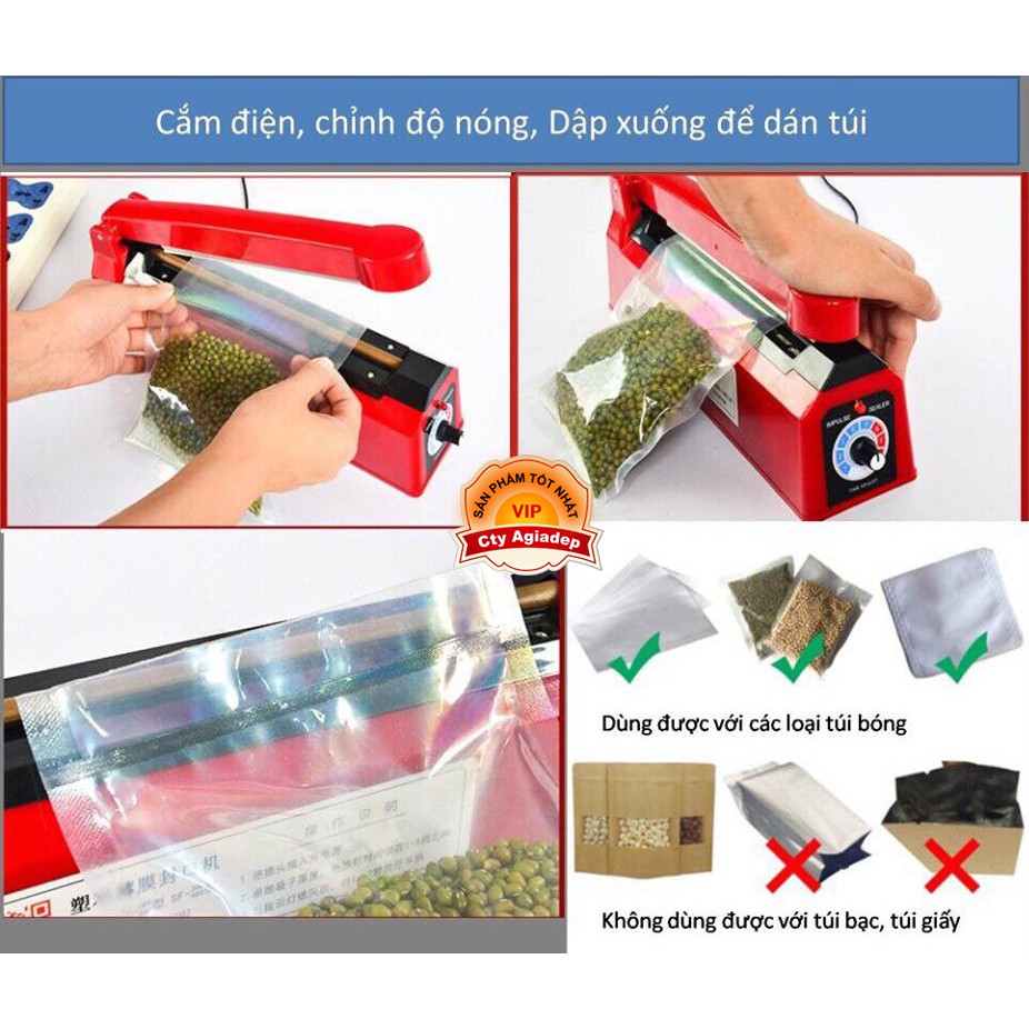Máy Dán, Hàn Miệng Túi Nilon Đóng Gói Thực Phẩm Dập Tay - Dài 20Cm Mối Hàn 2Mm