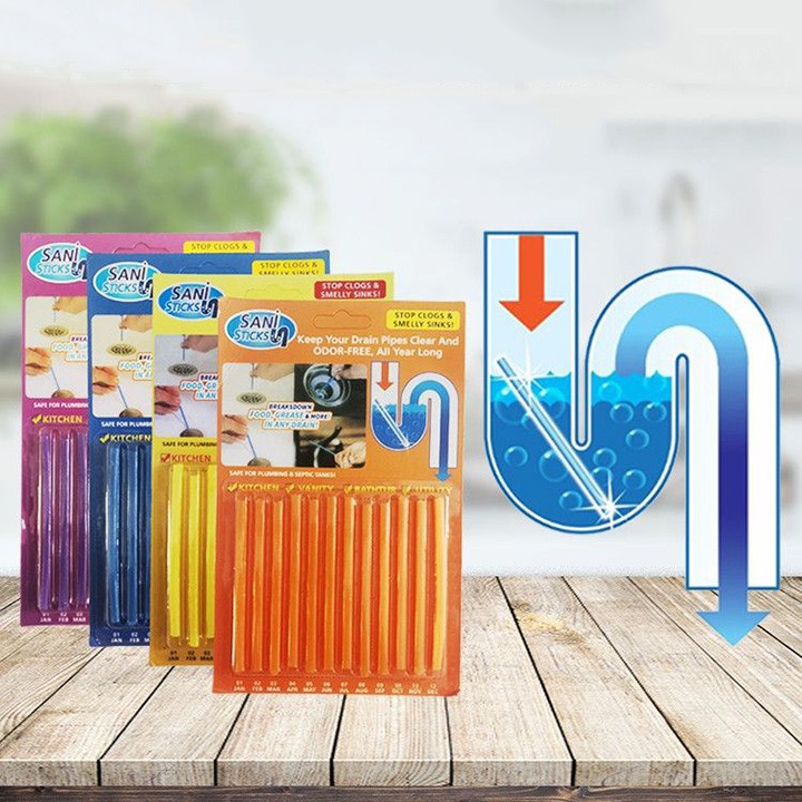 Hộp 12 Que Thông Tắc Bồn Cầu, Lavabo, Bồn Rửa Bát Có Mùi Hương Thơm Dễ Chịu