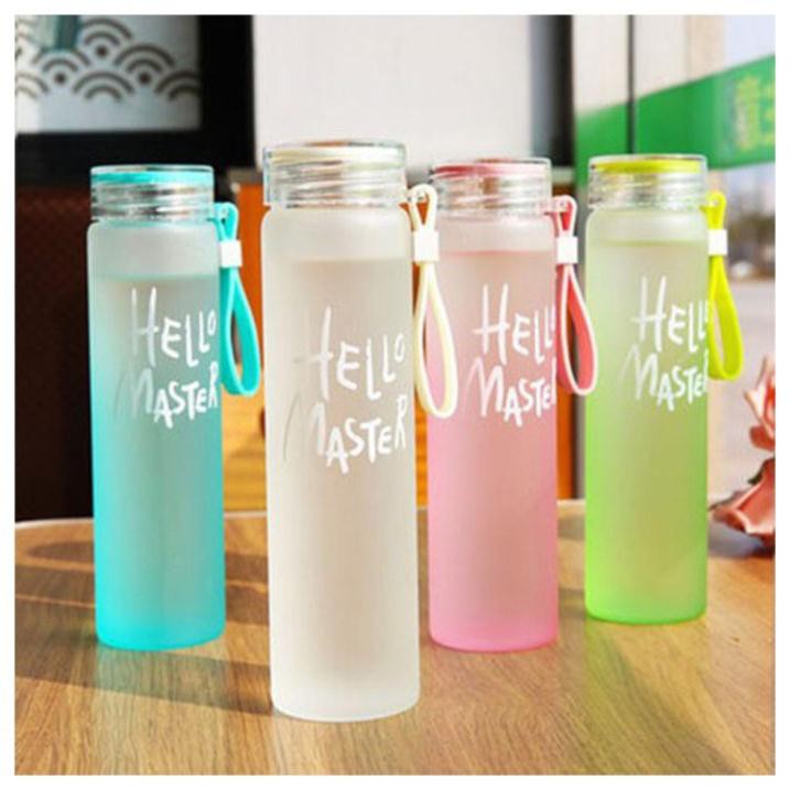 Bình Đựng Nước Thủy Tinh Hello Master 450Ml Nhiều Màu