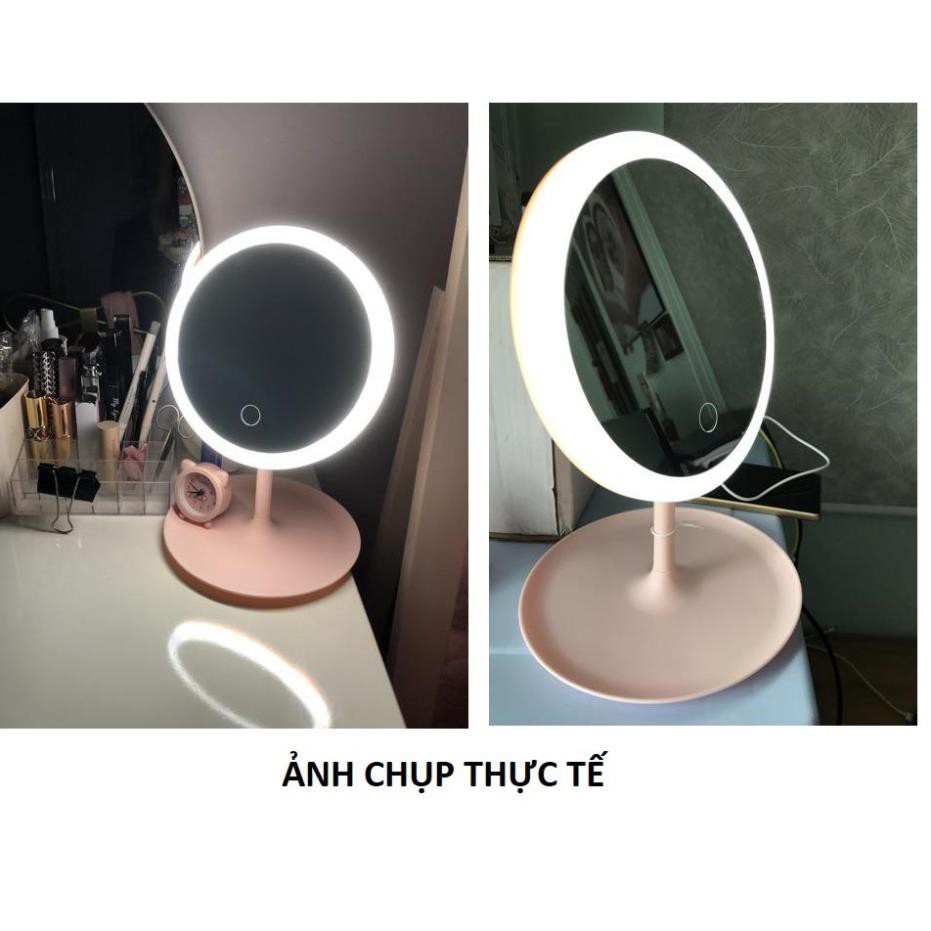 Gương Trang Điểm Tròn Để Bàn Có Đèn Led Cảm Ứng Cao Cấp Không Cần Pin - 3 Chế Độ Ánh Sáng Siêu Lung Linh