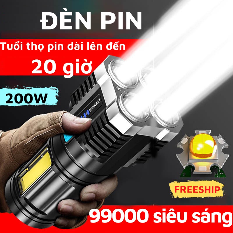 Đèn Pin 4 Led Cao Cấp, Đèn Pin Siêu Sáng Cầm Tay Chắc Chắn 4 Chế Độ Sáng Tiện Dụng