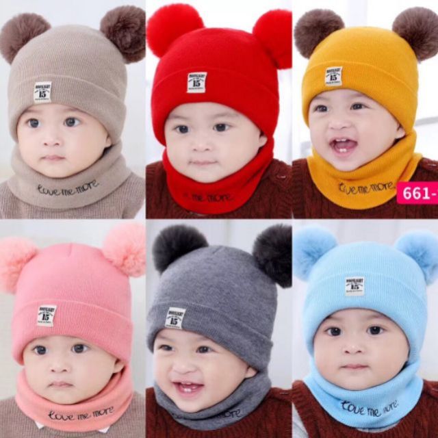 Mũ Len 2 Quả Bông Cho Bé