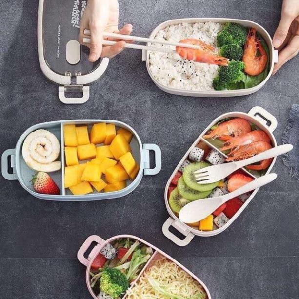 Hộp Cơm Lúa Mạch [Free Ship] Hộp Cơm 2 Tầng Lúa Mạch Có Quai Xách Mẫu Mới