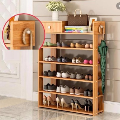 Tủ Giày Dép Gia Đình 5 Tầng Kèm 1 Ngăn Kéo Nhỏ Sắp Xếp Không Gian Gia Đình Thêm Gọn Gàng Ngăn Nắp, Chất Liệu Gỗ Tự Nhiên